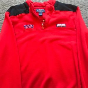 Vineyard vines 1/4 zip up TCU sweater. Red
